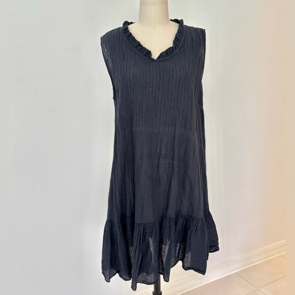 JP And Mattie Marceline Dress NWT Black Cotton Ruffles Pleating L